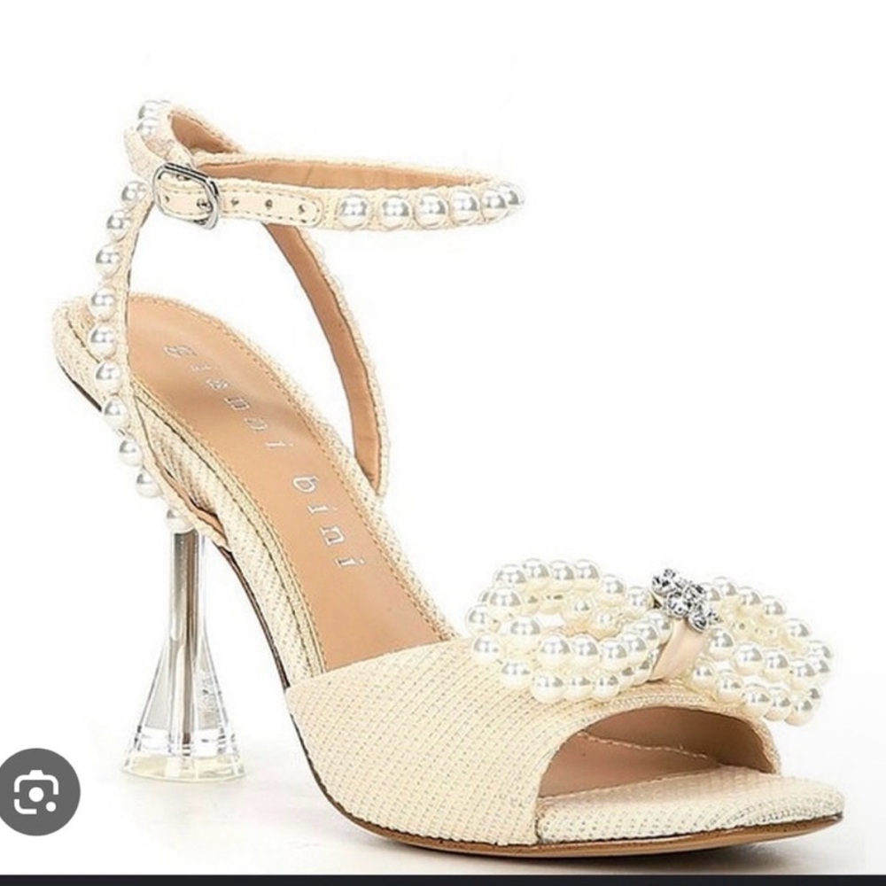 Gianni Bini Cream Pearl-Embellished Heeled Sandals